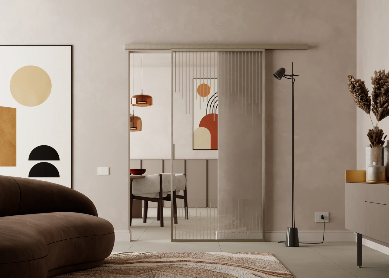 Frida. Easy scorrevole interno con stipite in alluminio col. champagne