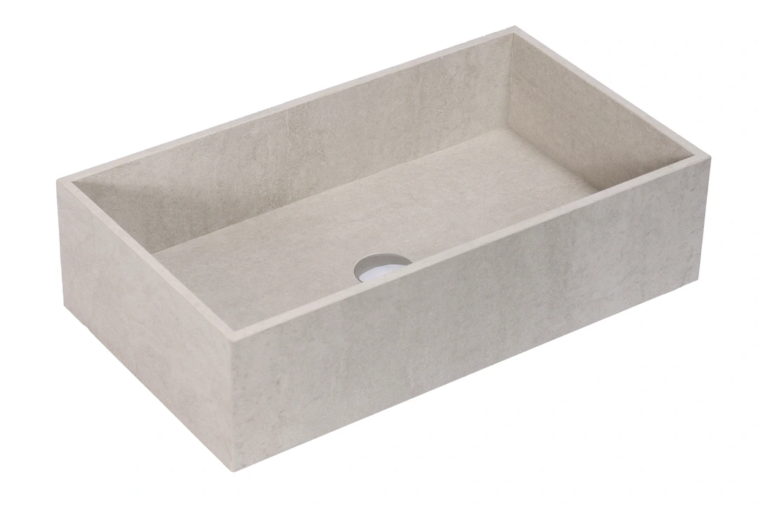 Lavabo in gres chiaro con vasca rettangolare integrata