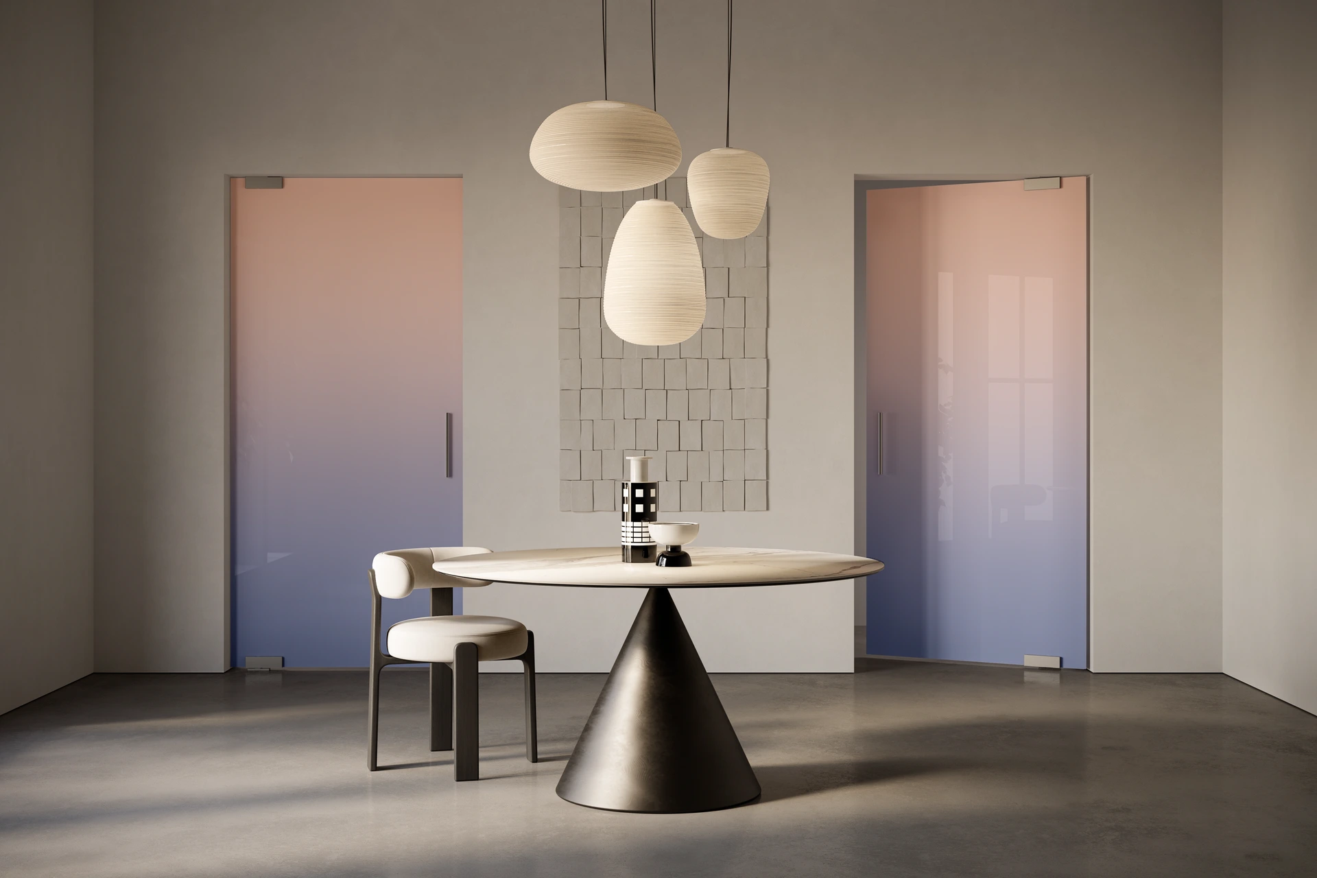 Porta a bilico con telaio Frame, in una sala da pranzo