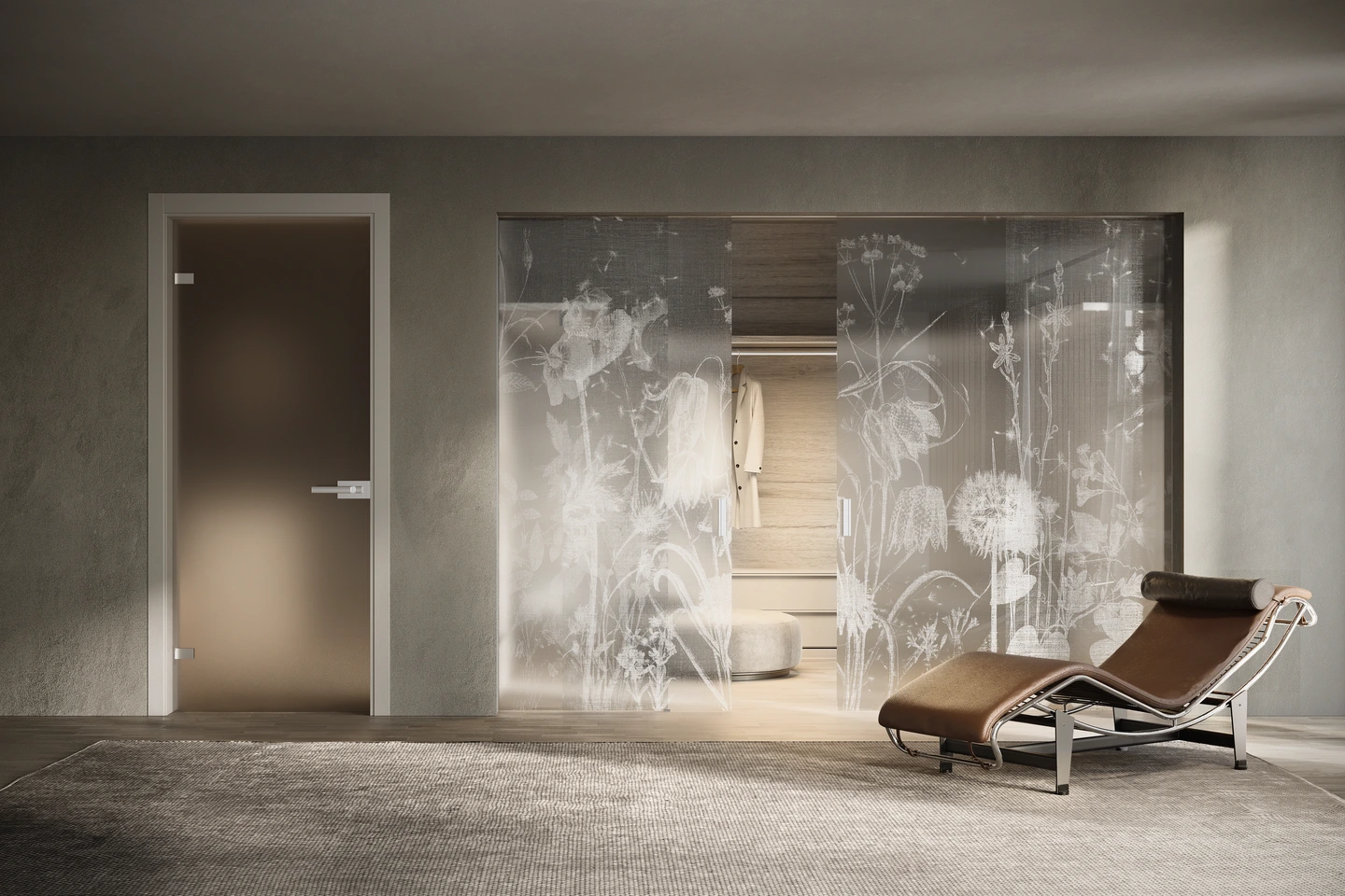 Porta Easy con decoro Ghost, in una camera da letto